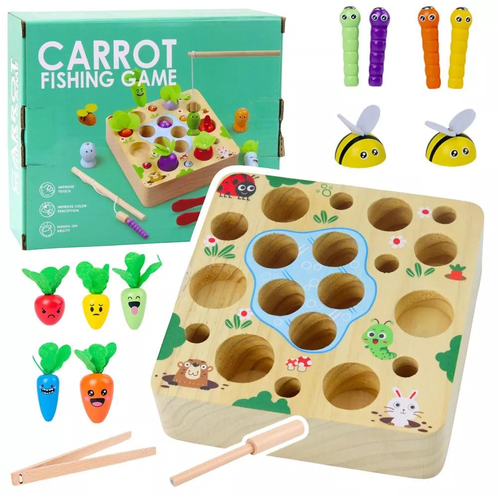 Medinis „Carrots Game“ žaidimas su magnetine kirmėlyte ir meškere